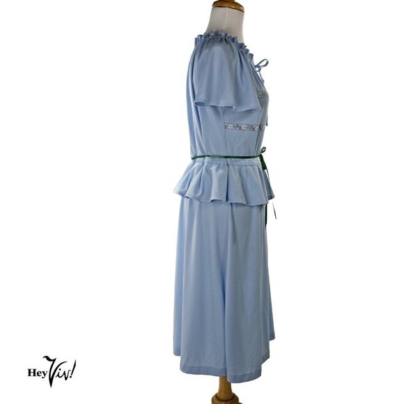 Vintage 80s Powder Blue Peplum Dress - Cap Sleeves - Picture 3 of 6
